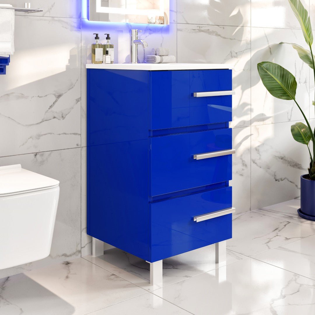 Deluxe 20 in. Blue Single Sink Bath Vanity with Porcelain Top and Integrated Sink - Bathroom Vanity by Eviva