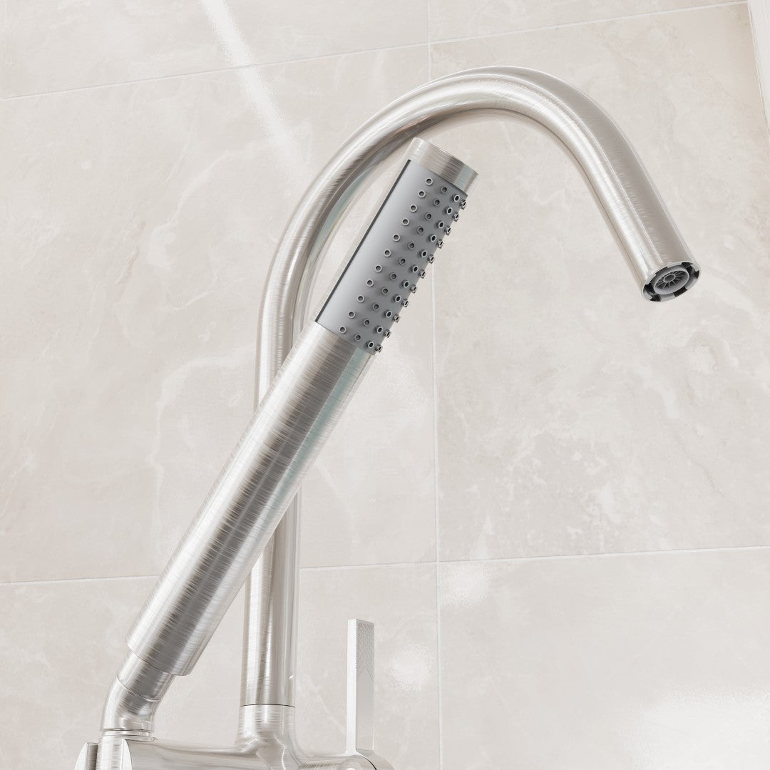 Eviva Modem Single-Handle Freestanding Tub Faucet with Hand Shower in Brushed Nickel