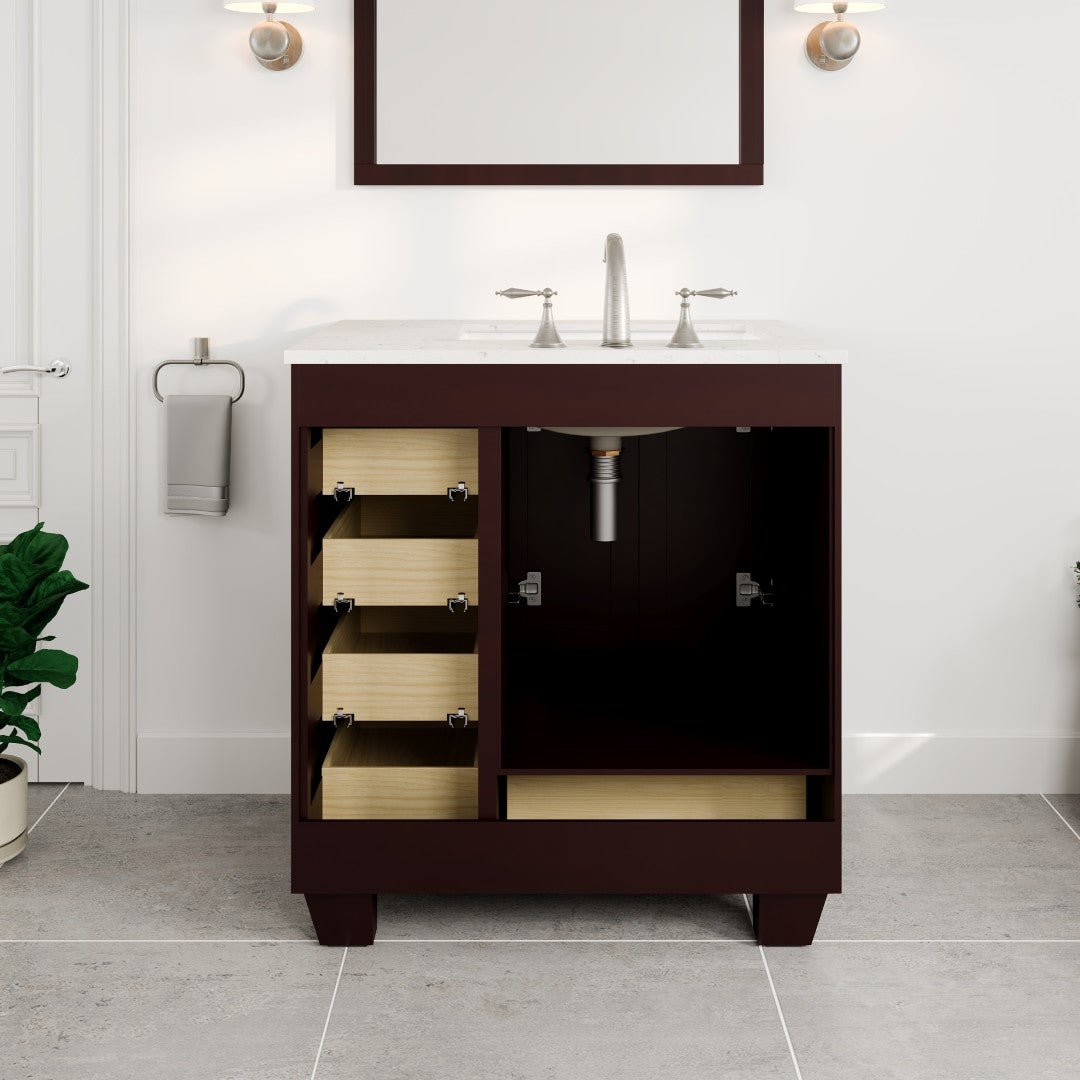 Acclaim 30 in. Teak Single Sink Bath Vanity with Carrara Quartz Top and Undermount Porcelain Sink - Bathroom Vanity by Eviva