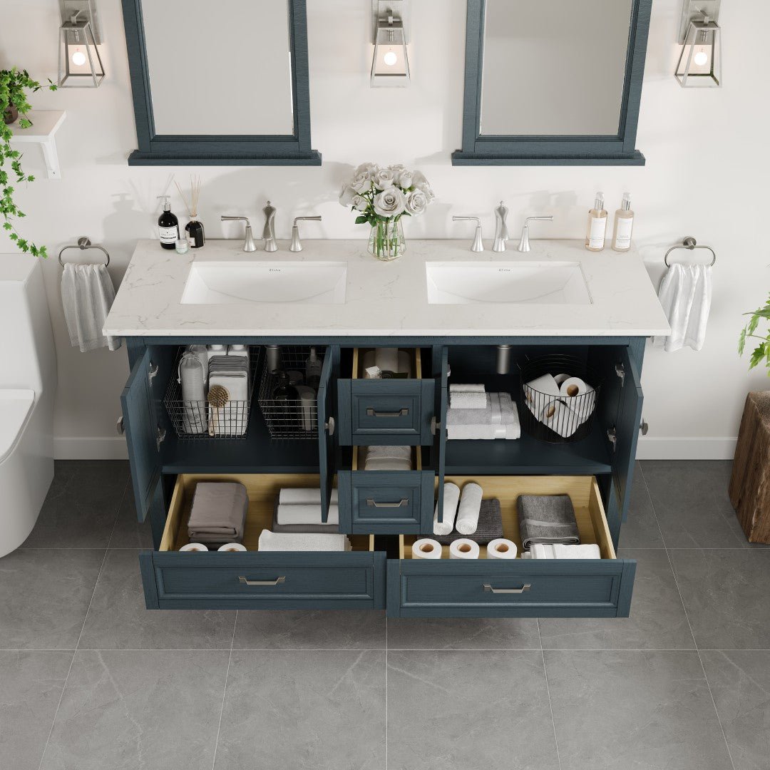 Britney 72 in. Ash Blue Double Sink Bath Vanity with Carrara Quartz Top and Undermount Porcelain Sinks - Bathroom Vanity by Eviva