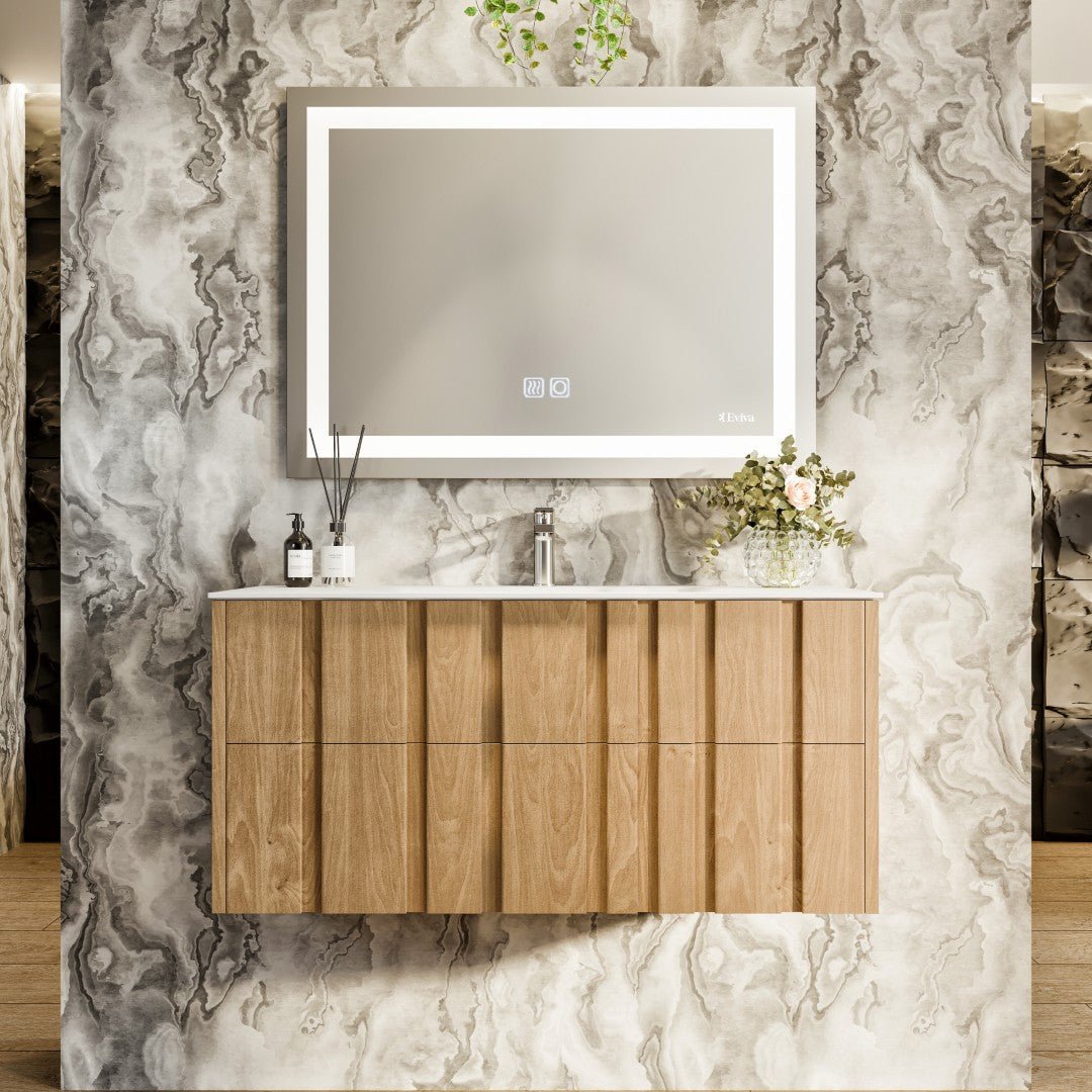 Lumber 44 in. Oak Wall Mount Single Sink Bath Vanity with Solid Surface Top and Integrated Sink - Bathroom Vanity by Eviva