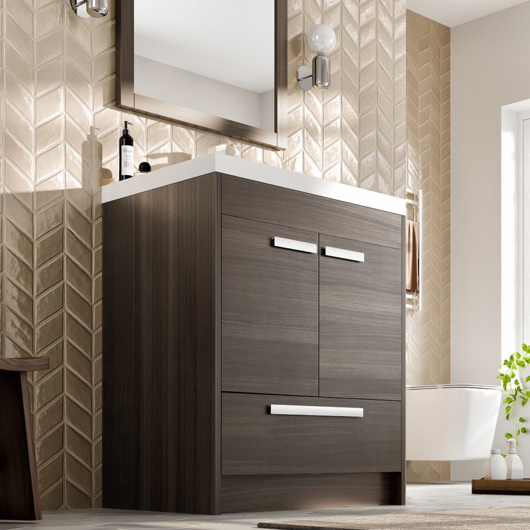 Lugano 24 in. Gray Oak Single Sink Bath Vanity with Acrylic Top and Integrated Sink - Bathroom Vanity by Eviva