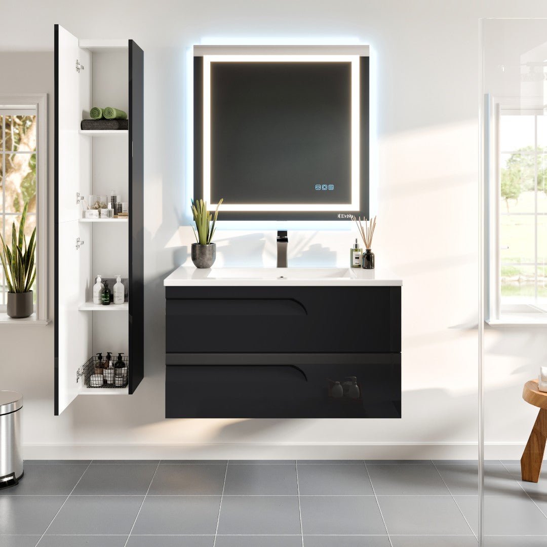 Joy 40 in. Black Wall Mount Single Sink Bath Vanity with Porcelain Top and Integrated Sink - Bathroom Vanity by Eviva