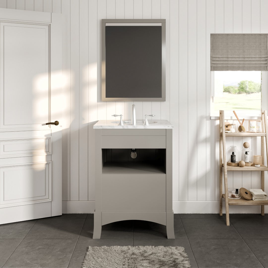 New York 24 in. Gray Single Sink Bath Vanity with Carrara Marble Top and Undermount Porcelain Sink