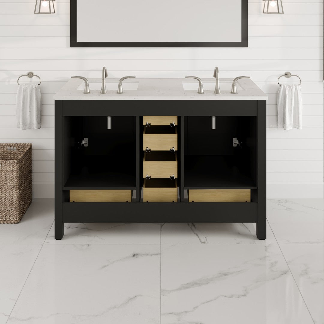 Aberdeen 48 in. Espresso Double Sink Bath Vanity with Carrara Quartz Top and Undermount Porcelain Sinks