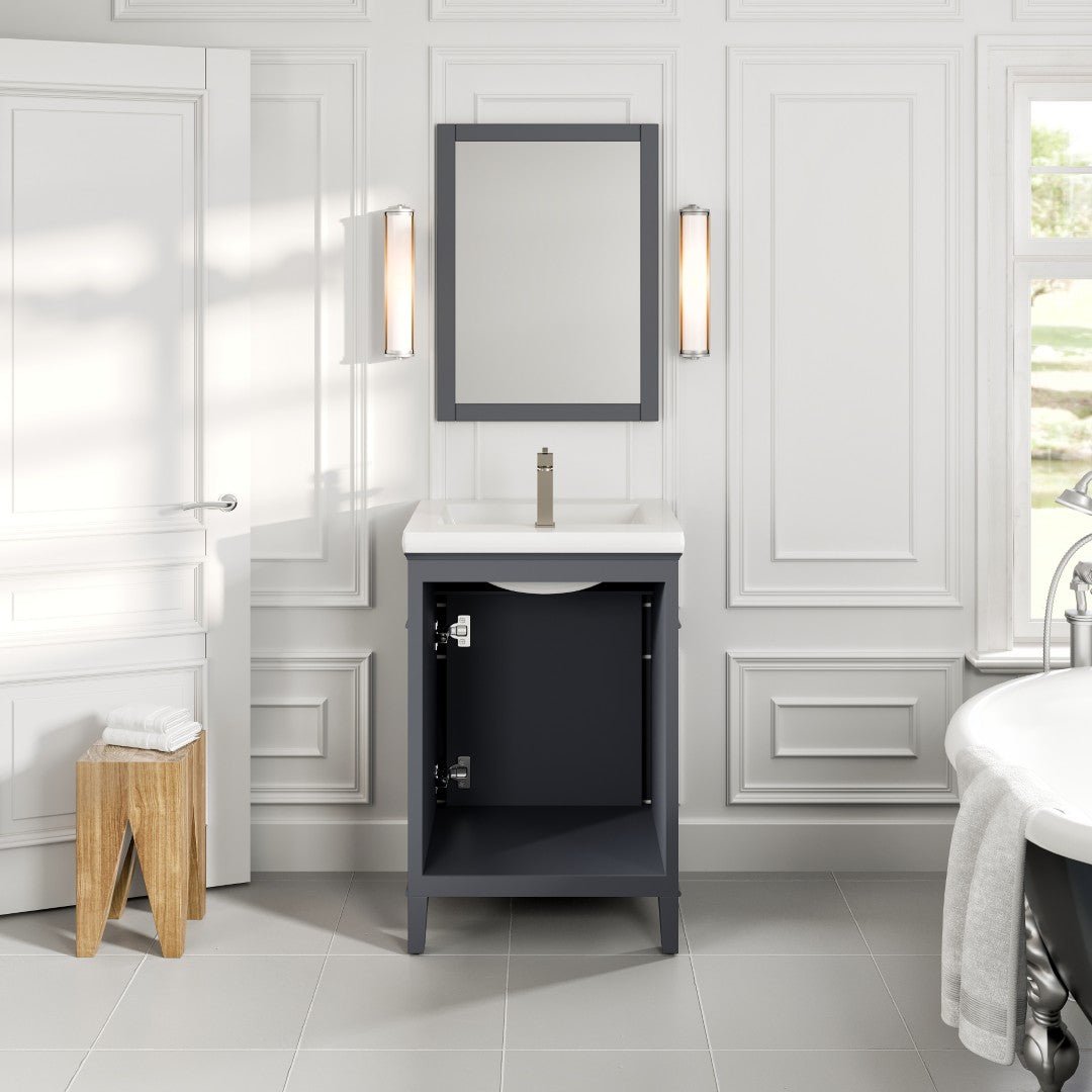 Garci 24 in. Dark Gray Single Sink Bath Vanity with Porcelain Top and Integrated Sink - Bathroom Vanity by Eviva