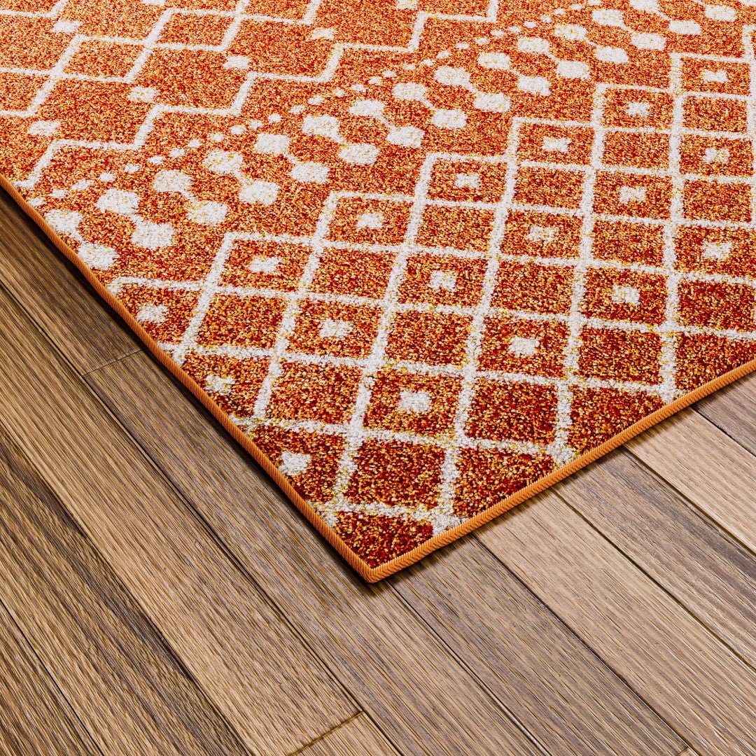 Eviva Grid 5' x 7' Geometric Orange/Cream Rug - Rug by Eviva
