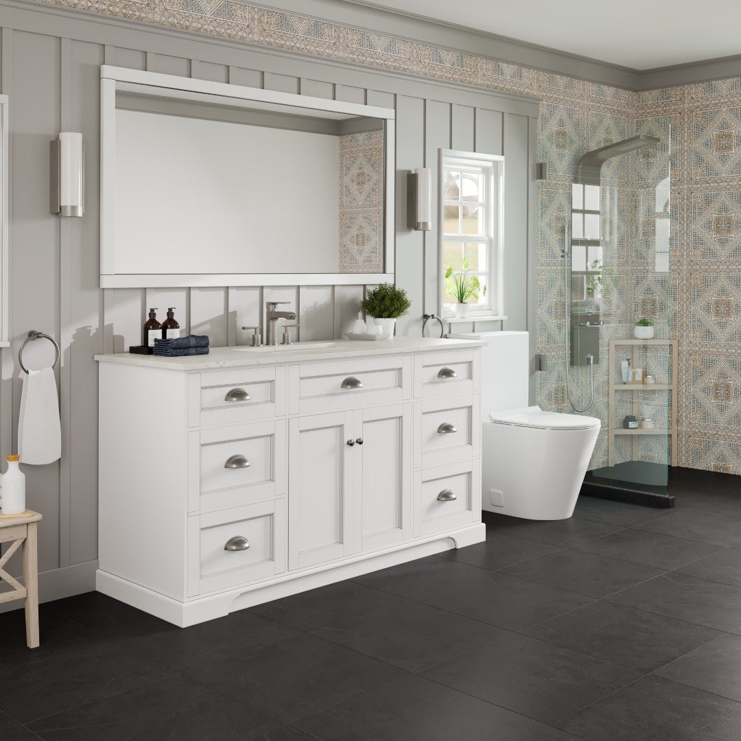 Epic 60 in. White Single Sink Bath Vanity with Carrara Quartz Top and Undermount Porcelain Sink - Bathroom Vanity by Eviva
