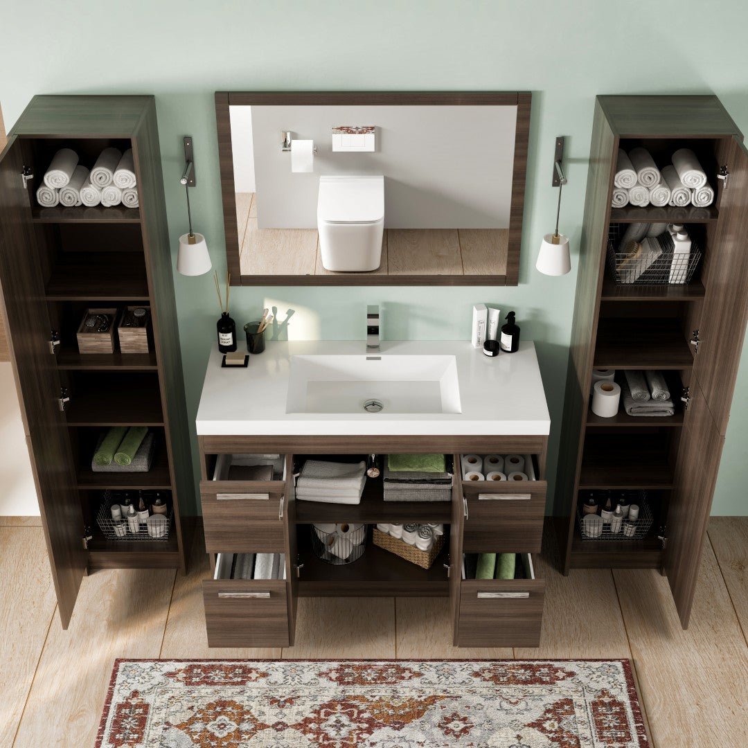 Lugano 48 in. Gray Oak Single Sink Bath Vanity with Acrylic Top and Integrated Sink - Bathroom Vanity by Eviva