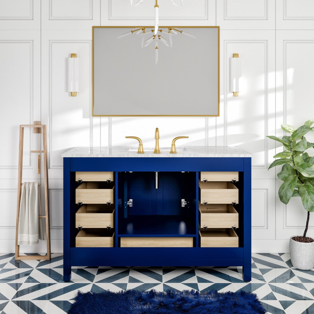 Eviva Aberdeen 48 in. Blue Single Sink Bath Vanity with Carrara Marble Top