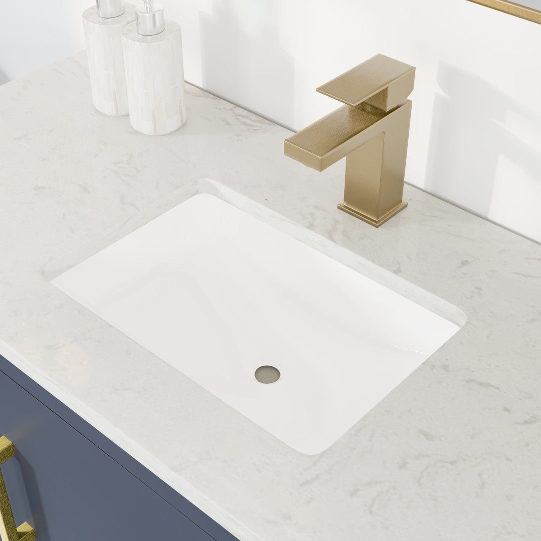 Curio 42 in. Dark Blue Single Sink Bath Vanity with Carrara Quartz Top and Undermount Porcelain Sink - Bathroom Vanity by Eviva
