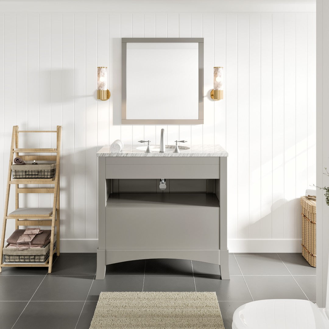 New York 36 in. Gray Single Sink Bath Vanity with Carrara Marble Top and Undermount Porcelain Sink