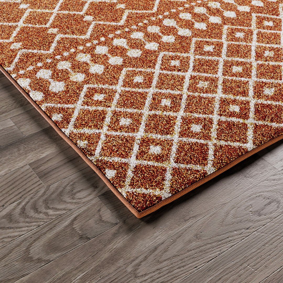 Eviva Grid 8' x 10' Geometric Orange/Cream Rug - Rug by Eviva