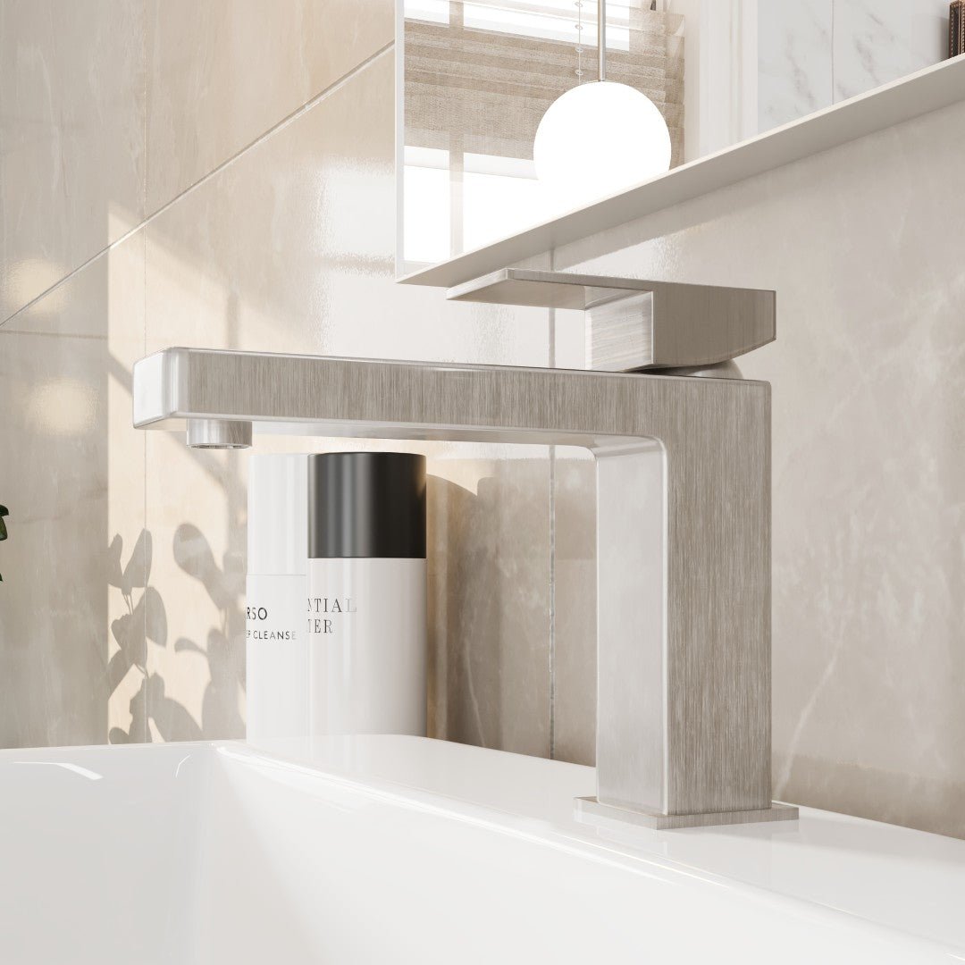 Eviva Bella Single - Handle Waterfall Single - Hole Bathroom Faucet with Deckplate Included in Brushed Nickel - Bathroom Faucet by Eviva