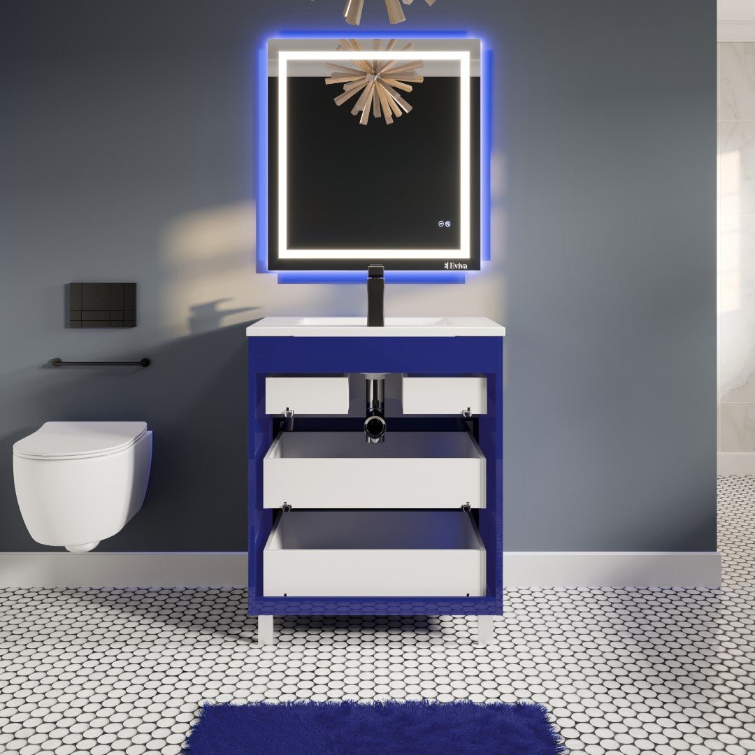 Joy 32 in. Blue Single Sink Freestanding Bath Vanity with Porcelain Top and Integrated Sink - Bathroom Vanity by Eviva