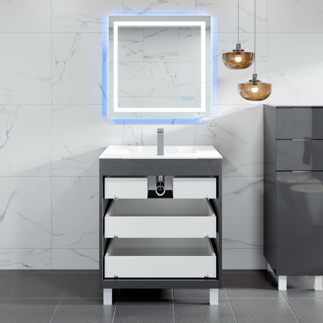 Libra 28 in. Gray Single Sink Bath Vanity with Porcelain Top and Integrated Sink
