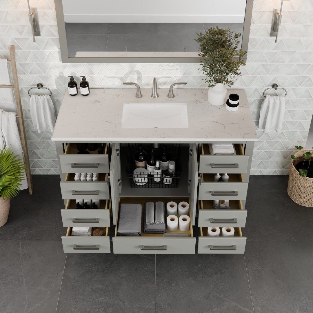 Aberdeen 48 in. Gray Single Sink Bath Vanity with Carrara Quartz Top and Undermount Porcelain Sink - Bathroom Vanity by Eviva