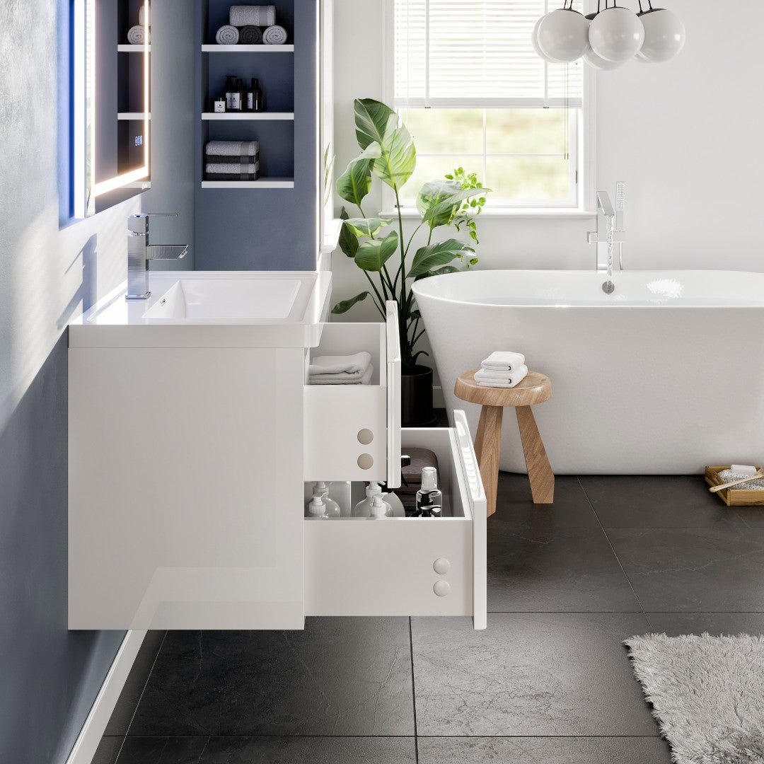 Glazzy 28 in. White Wall Mount Single Sink Bath Vanity with Acrylic Top and Integrated Sink - Bathroom Vanity by Eviva