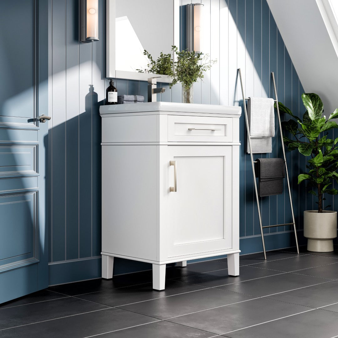 Garci 24 in. White Single Sink Bath Vanity with Porcelain Top and Integrated Sink