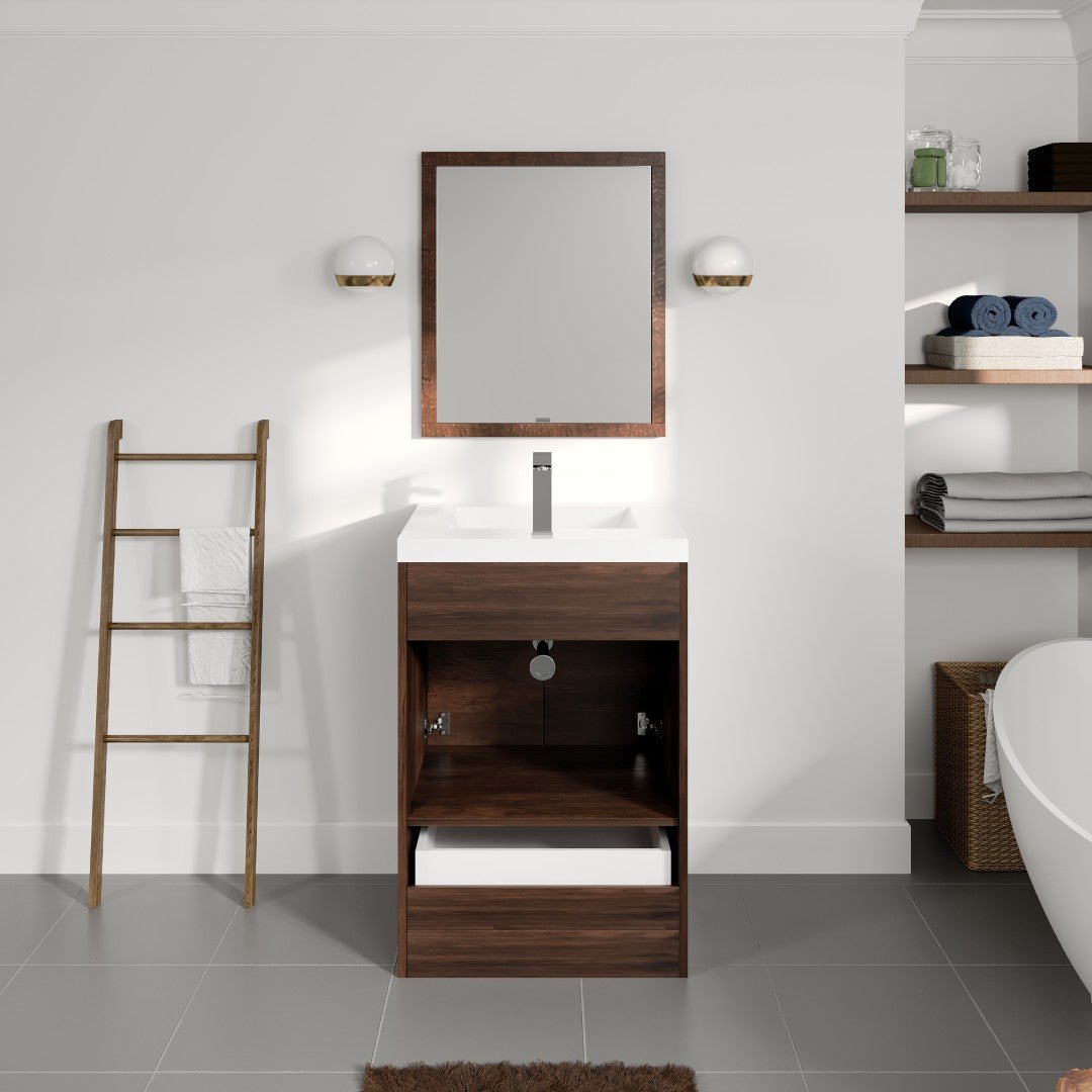 Lugano 24 in. Rosewood Single Sink Bath Vanity with Acrylic Top and Integrated Sink - Bathroom Vanity by Eviva