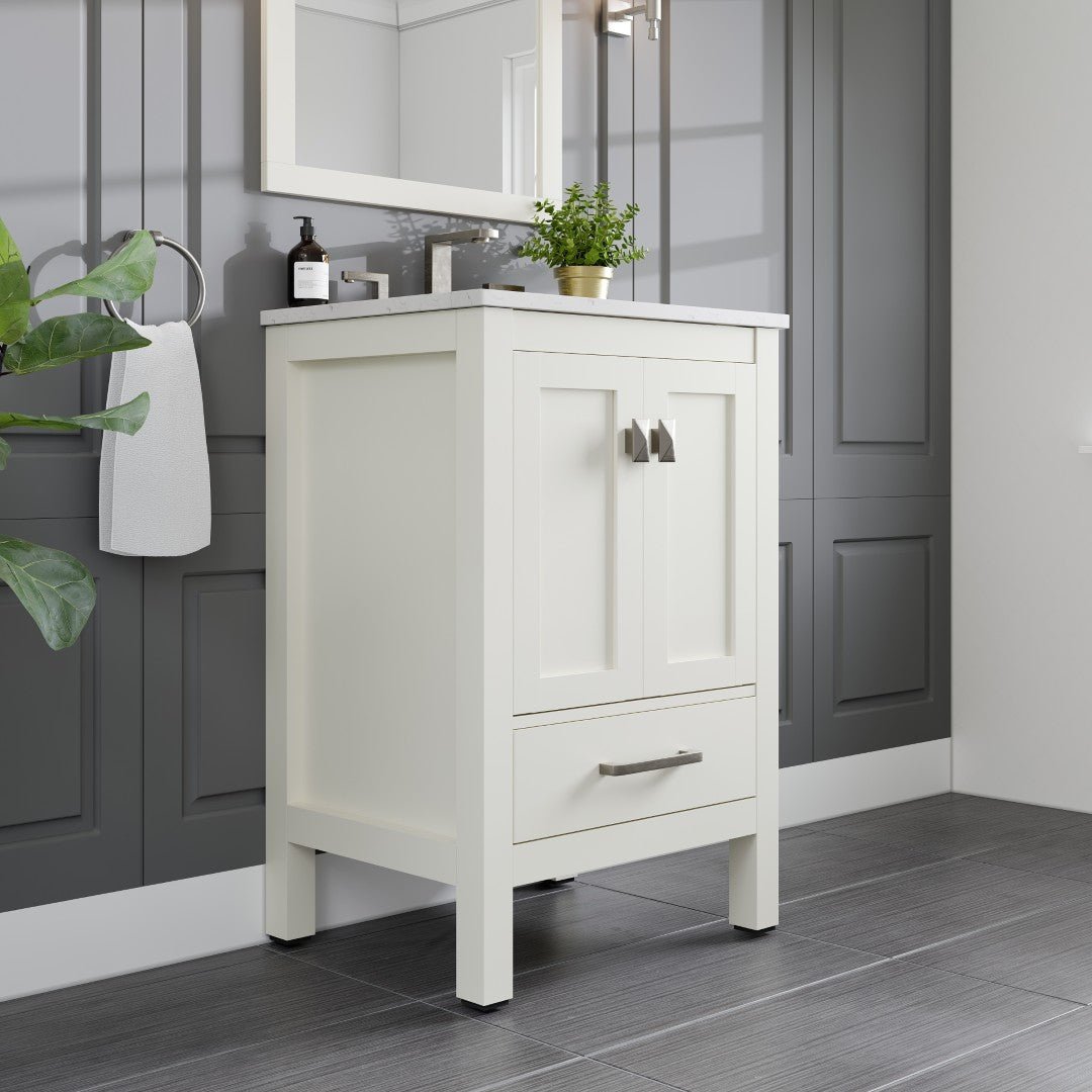 Aberdeen 24 in. White Single Sink Bath Vanity with Carrara Quartz Top and Undermount Porcelain Sink - Bathroom Vanity by Eviva