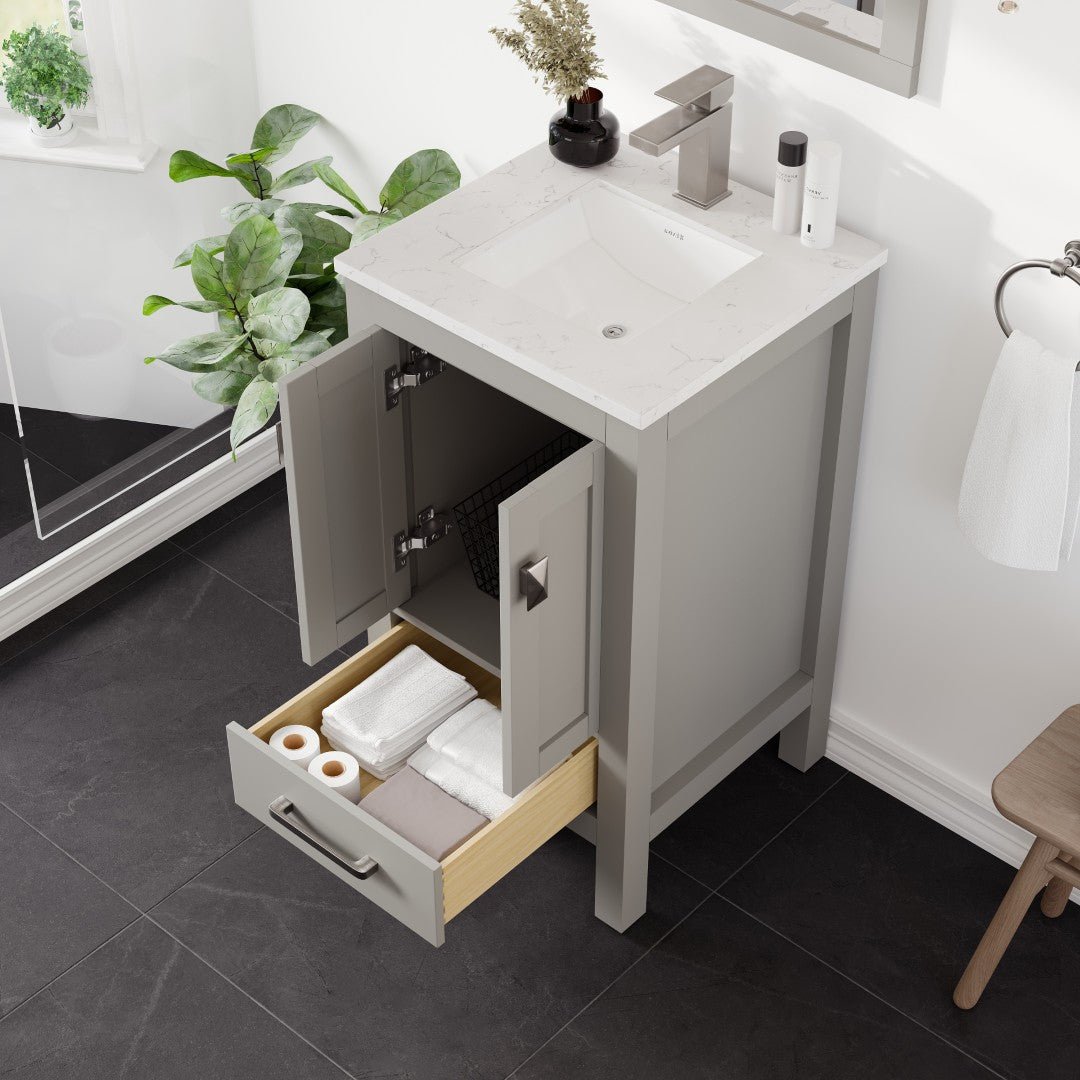 London 24 in. Gray Single Sink Bath Vanity with Carrara Quartz Top and Undermount Porcelain Sink - Bathroom Vanity by Eviva