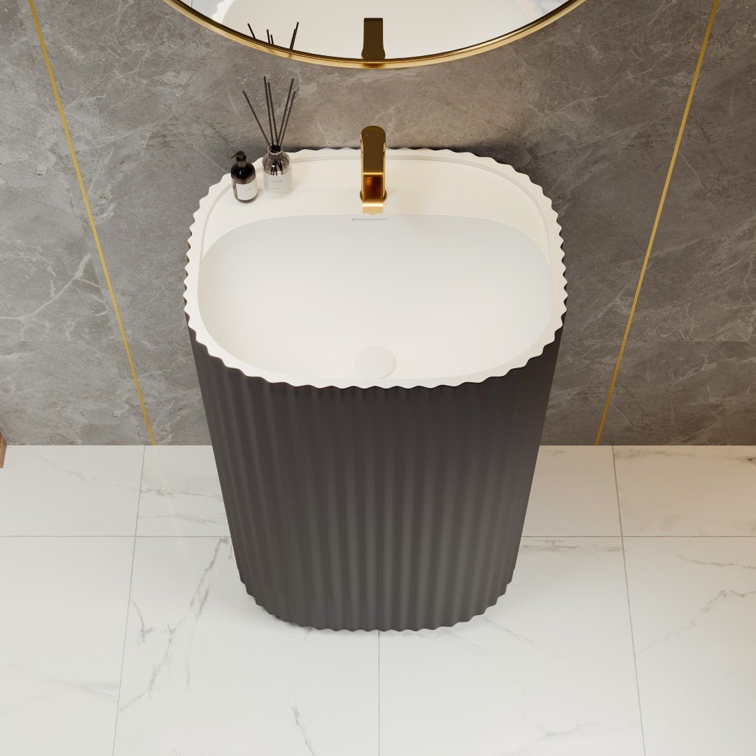 Eviva Haven 20" Dark Gray Pedestal Solid Surface Sink - by Eviva