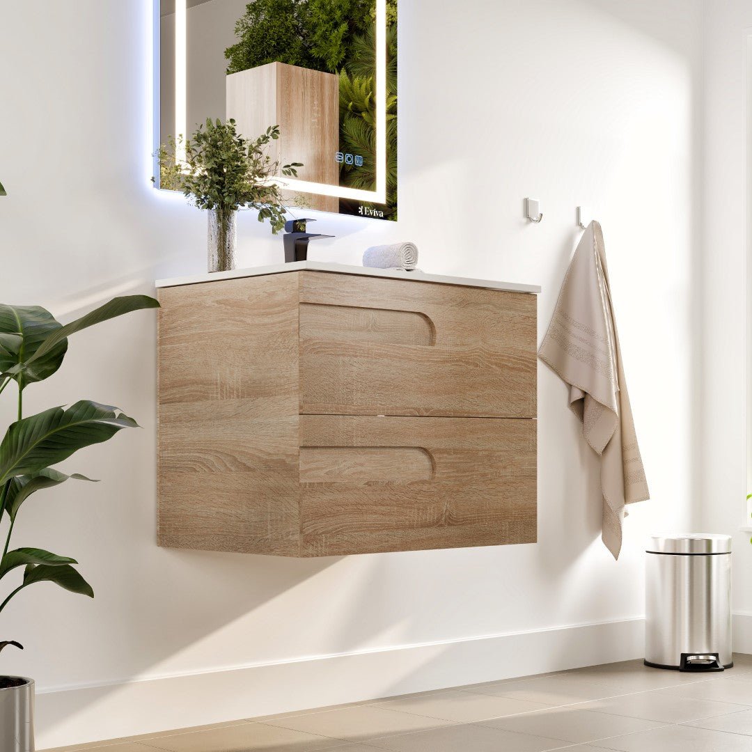 Joy 32 in. Maple Wall Mount Single Sink Bath Vanity with Porcelain Top and Integrated Sink - Bathroom Vanity by Eviva