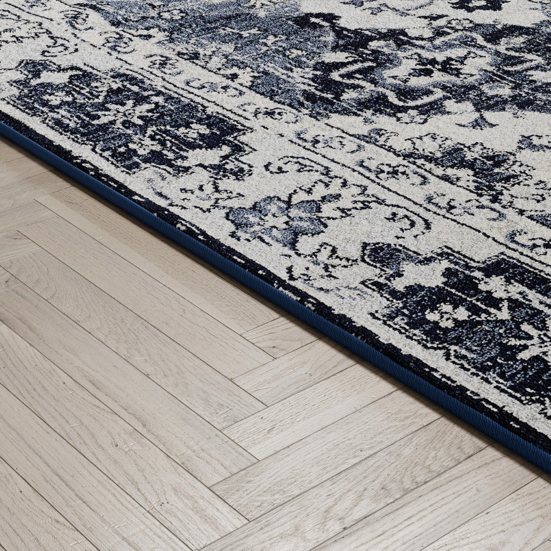 Eviva Mosaic 3' x 5' Damask Blue/Gray Rug