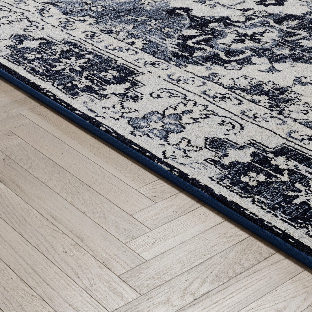 Eviva Mosaic 3' x 5' Damask Blue/Gray Rug - Rug by Eviva