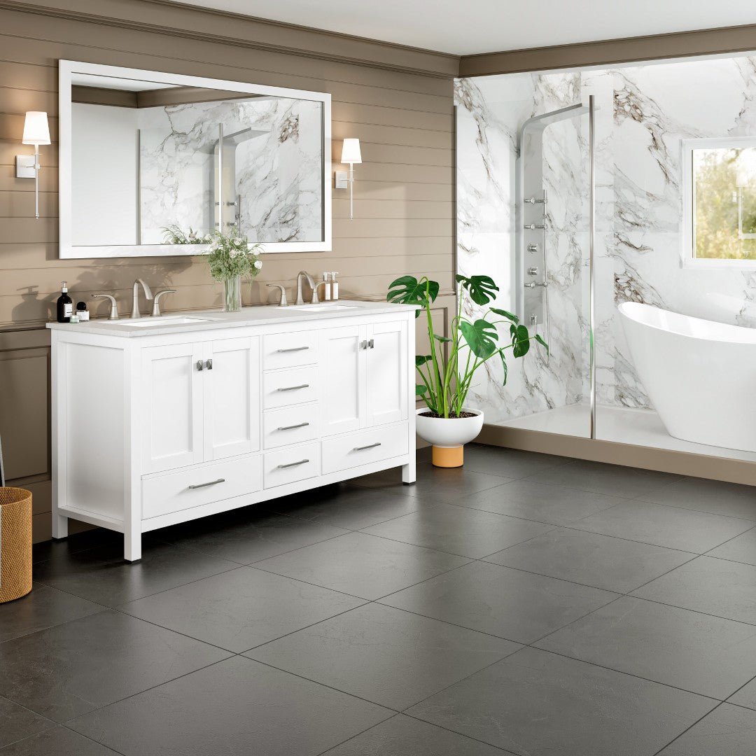 Aberdeen 72 in. White Double Sink Bath Vanity with Carrara Quartz Top and Undermount Porcelain Sinks - Bathroom Vanity by Eviva