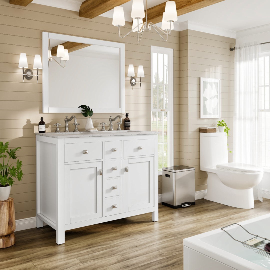 Artemis 44 in. White Double Sink Bath Vanity with Engineered Top and Undermount Porcelain Sinks