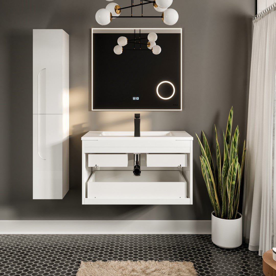 Joy 40 in. White Wall Mount Single Sink Bath Vanity with Porcelain Top and Integrated Sink - Bathroom Vanity by Eviva