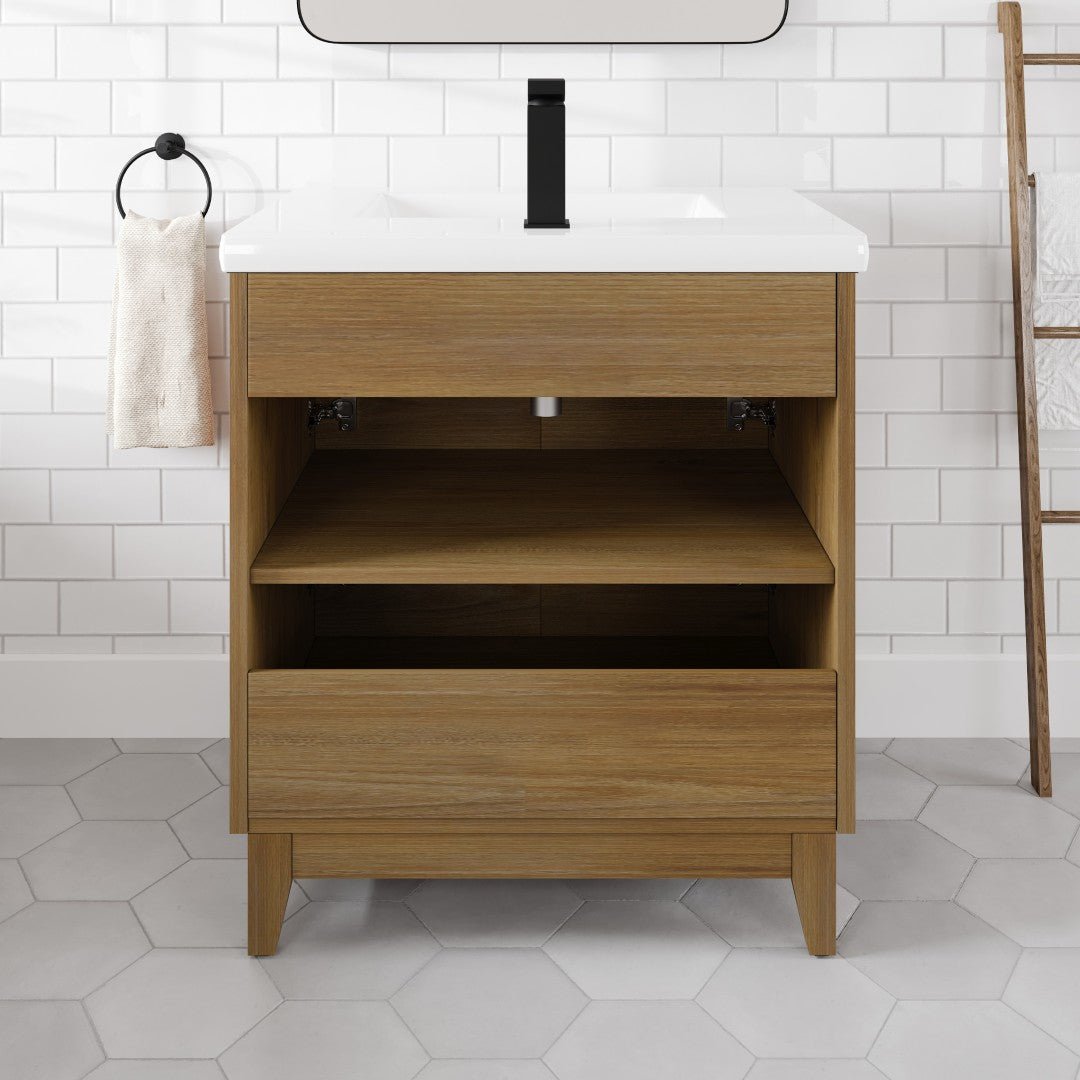 Graham 30 in. Oak Single Sink Bath Vanity with Porcelain Top and Integrated Sink - Bathroom Vanity by Eviva