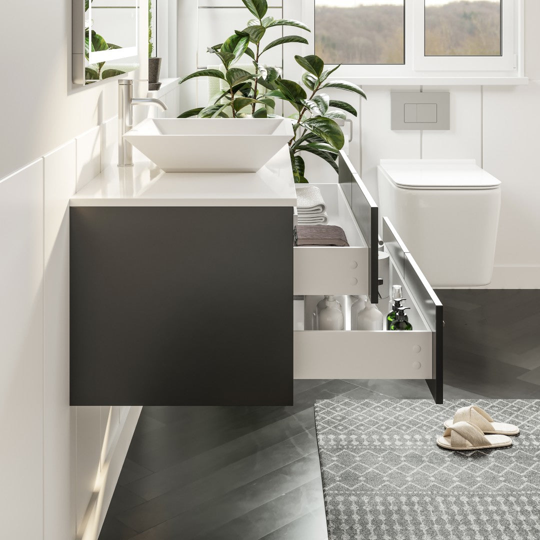 Wave 36 in. Espresso Wall Mount Single Sink Bath Vanity with White Quartz Top and Vessel Porcelain Sink