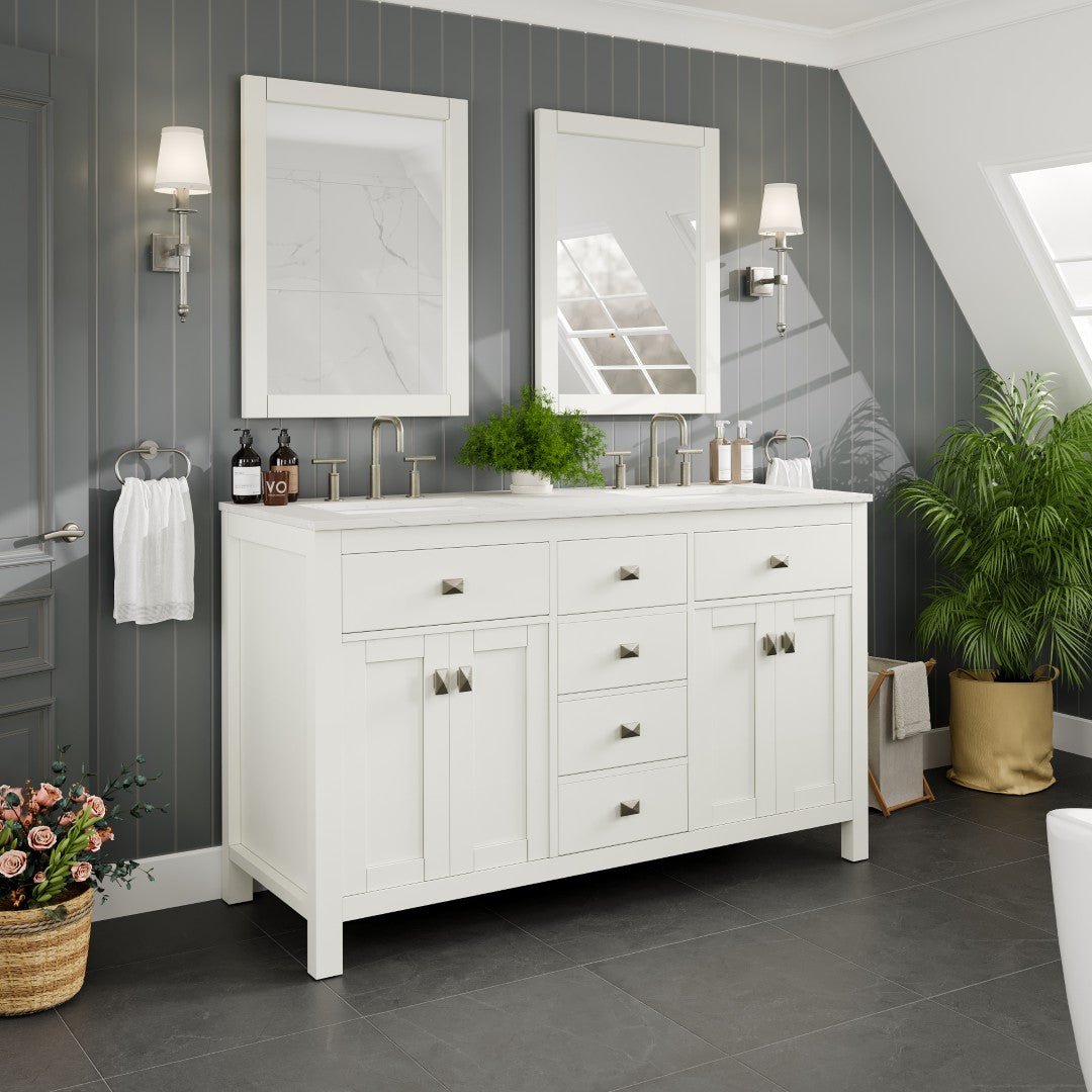 Artemis 60 in. White Double Sink Bath Vanity with Engineered Top and Undermount Porcelain Sinks - Bathroom Vanity by Eviva