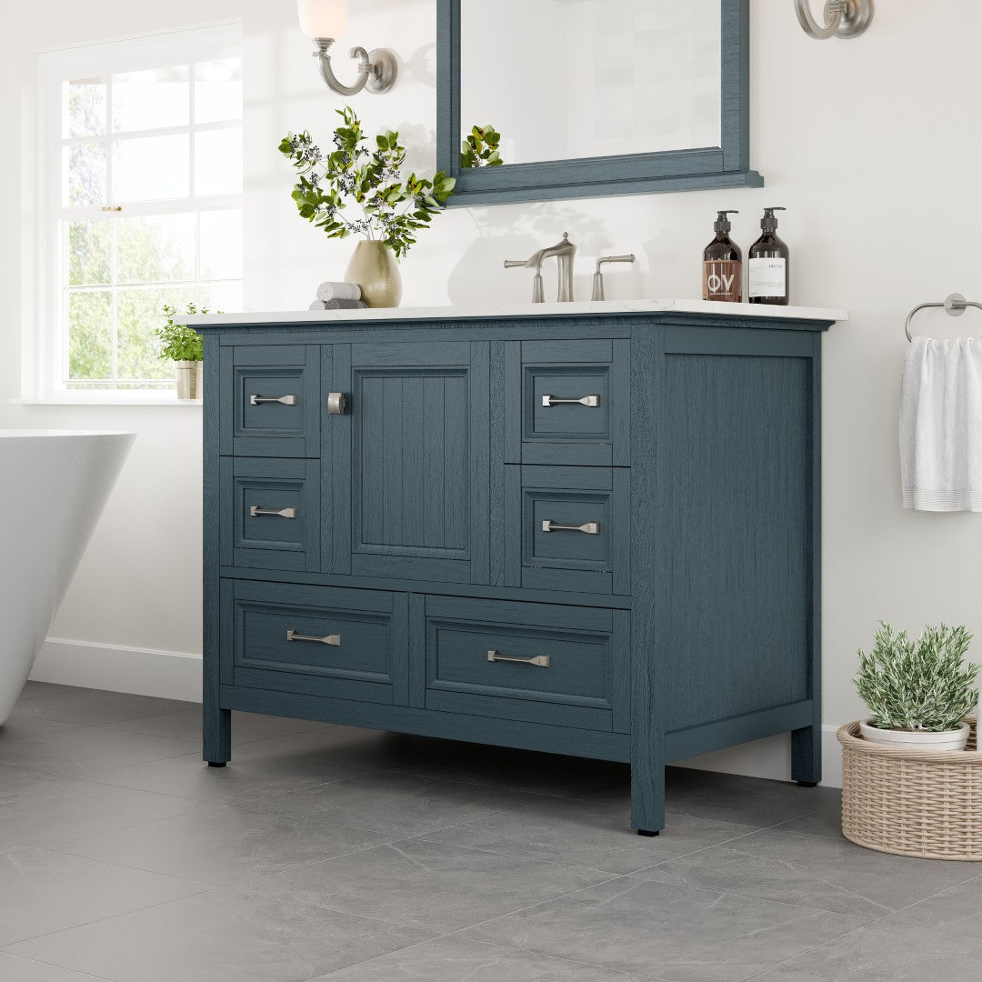 Britney 42 in. Ash Blue Single Sink Bath Vanity with Carrara Quartz Top and Undermount Porcelain Sink