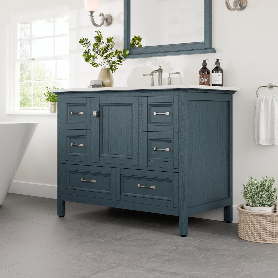 Britney 42 in. Ash Blue Single Sink Bath Vanity with Carrara Quartz Top and Undermount Porcelain Sink - Bathroom Vanity by Eviva