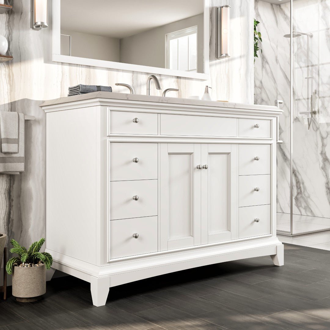 Elite Stamford 42 in. White Single Sink Bath Vanity with Carrara Quartz Top and Undermount Porcelain Sink - Bathroom Vanity by Eviva