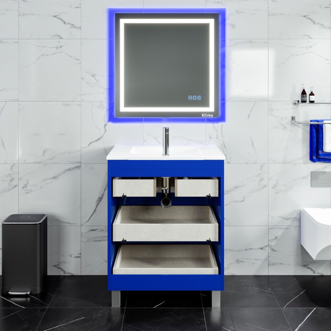 Deluxe 32 in. Blue Single Sink Bath Vanity with Porcelain Top and Integrated Sink - Bathroom Vanity by Eviva