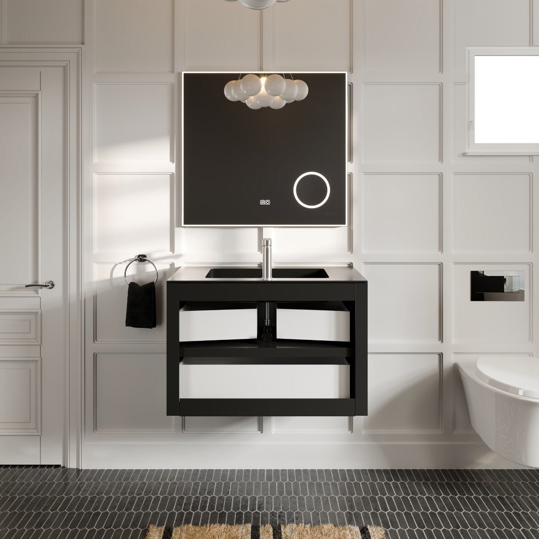 Vienna 36" Black Oak Wall Mount Single Sink Bath Vanity with Acrylic Top and Integrated Sink - Bathroom Vanity by Eviva