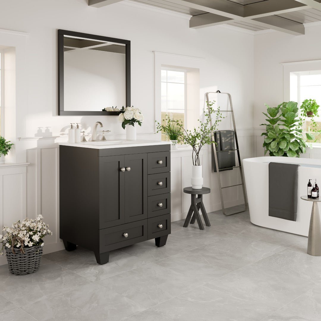 Acclaim 28 in. Espresso Single Sink Bath Vanity with Carrara Quartz Top and Undermount Porcelain Sink - Bathroom Vanity by Eviva