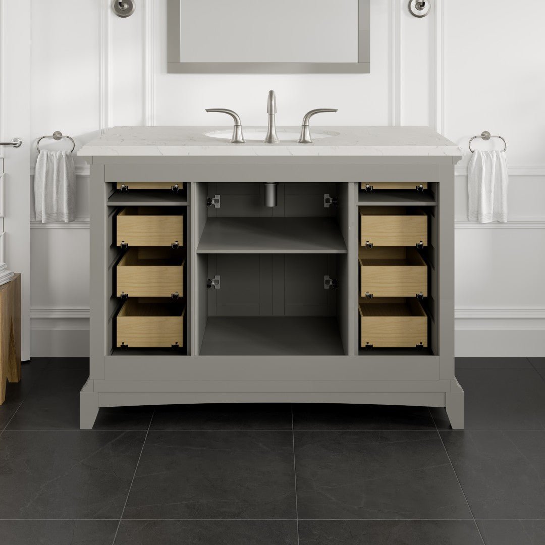 Elite Stamford 42 in. Gray Single Sink Bath Vanity with Carrara Quartz Top and Undermount Porcelain Sink - Bathroom Vanity by Eviva