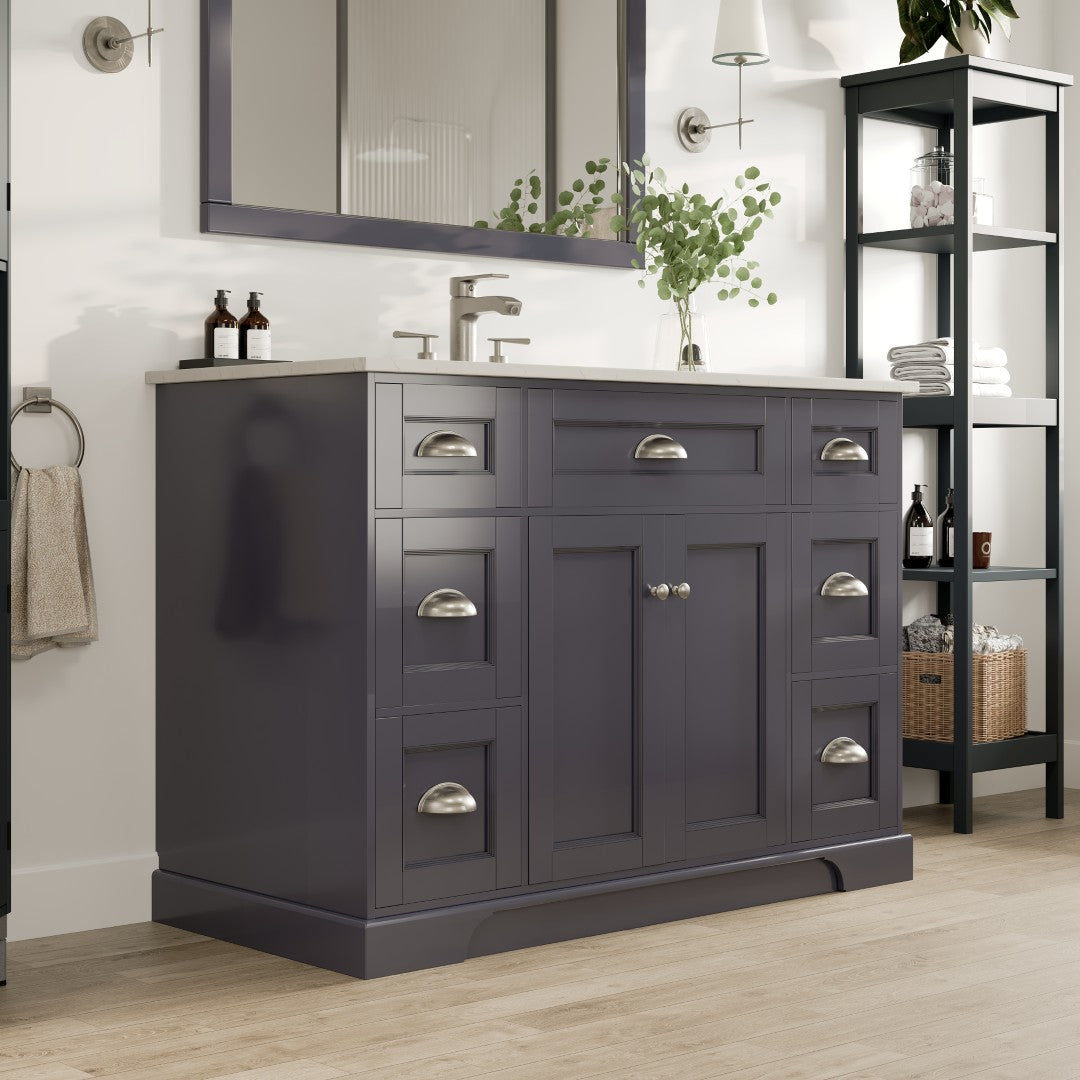 Epic 48 in. Charcoal Gray Single Sink Bath Vanity with Carrara Quartz Top and Undermount Porcelain Sink