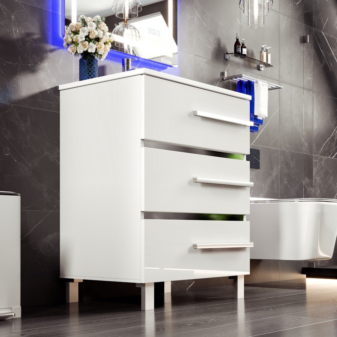 Deluxe 32 in. White Single Sink Bath Vanity with Porcelain Top and Integrated Sink - Bathroom Vanity by Eviva