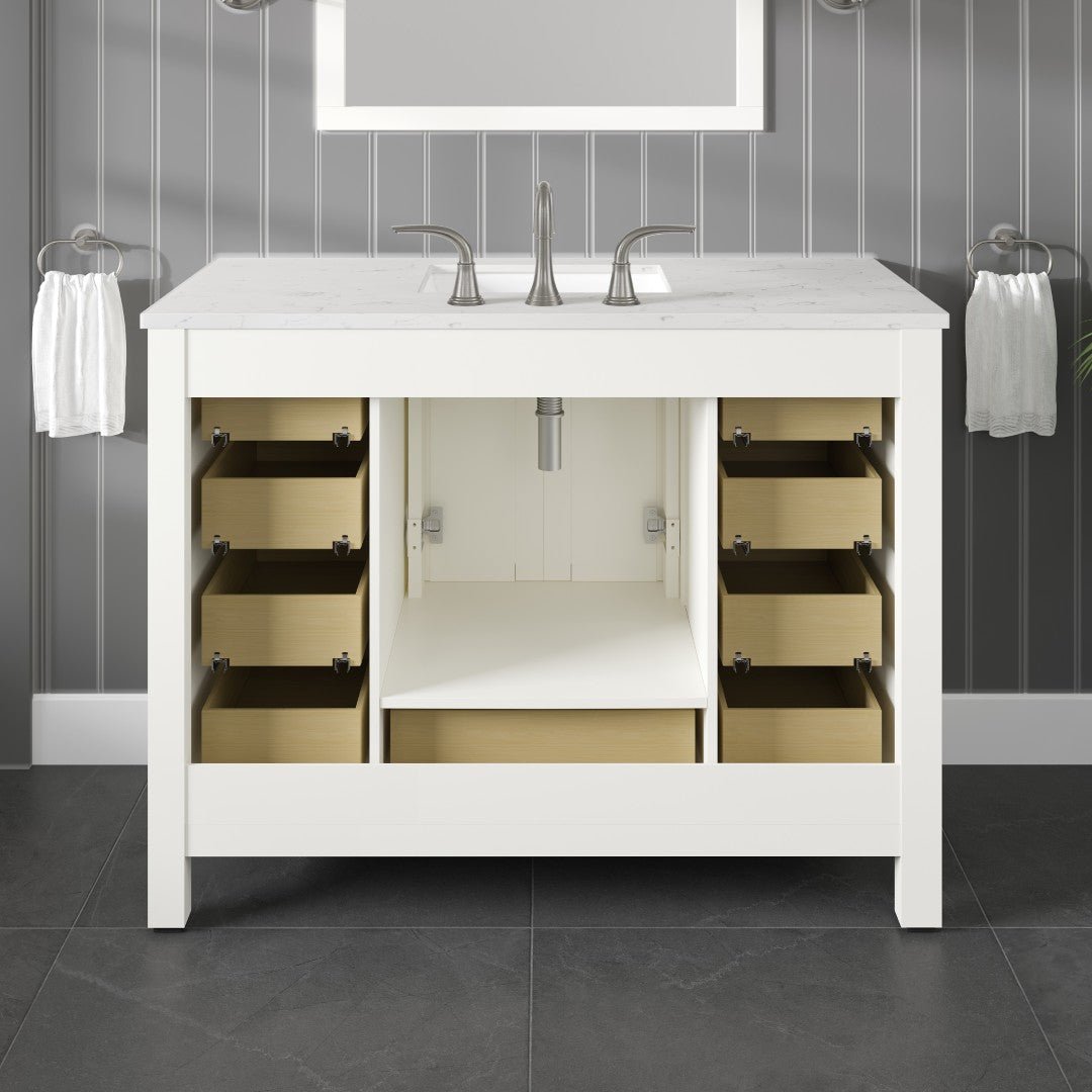 Aberdeen 42 in. White Single Sink Bath Vanity with Carrara Quartz Top and Undermount Porcelain Sink - Bathroom Vanity by Eviva