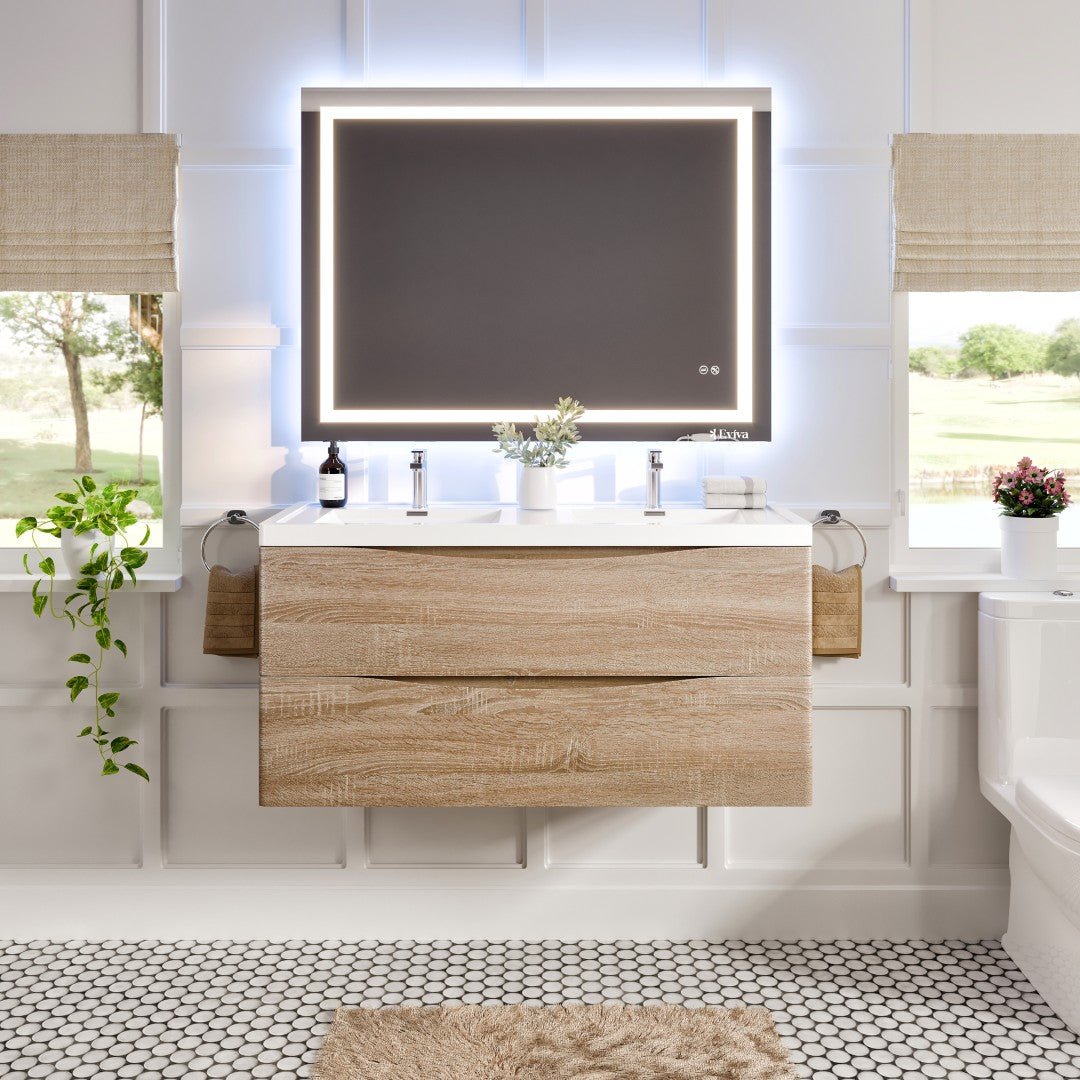 Smile 48 in. White Oak Wall Mount Double Sink Bath Vanity with Acrylic Top and Integrated Sinks - Bathroom Vanity by Eviva