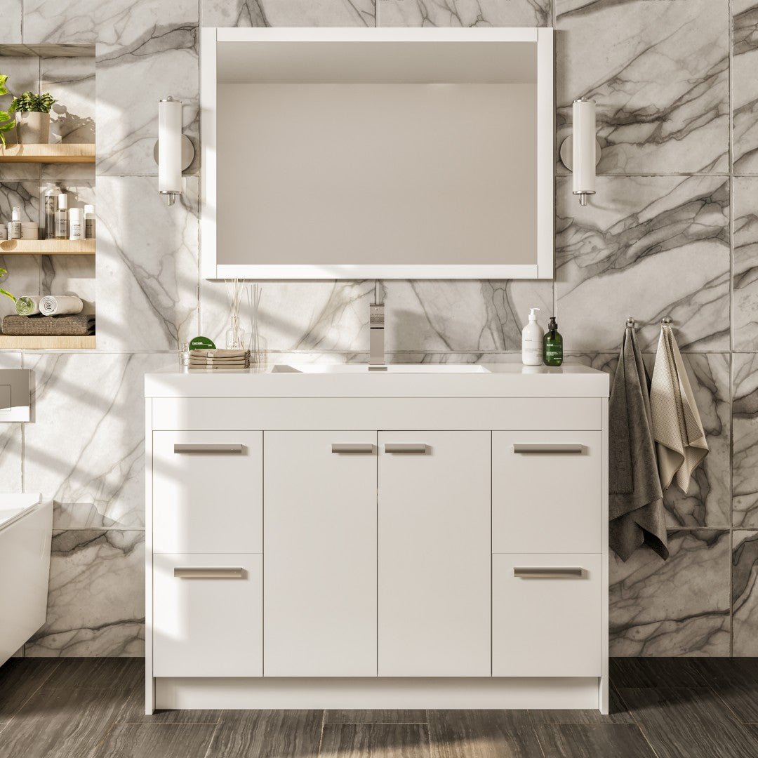 Lugano 48 in. White Single Sink Bath Vanity with Acrylic Top and Integrated Sink - Bathroom Vanity by Eviva
