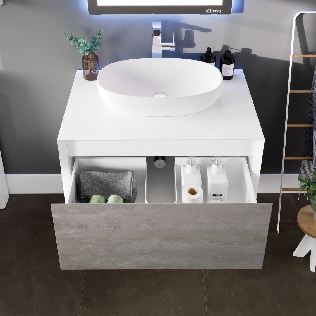 Santa Monica 30 in. Gray Wall Mount Single Sink Bath Vanity with Acrylic Top and Vessel Solid Surface Sink - Bathroom Vanity by Eviva