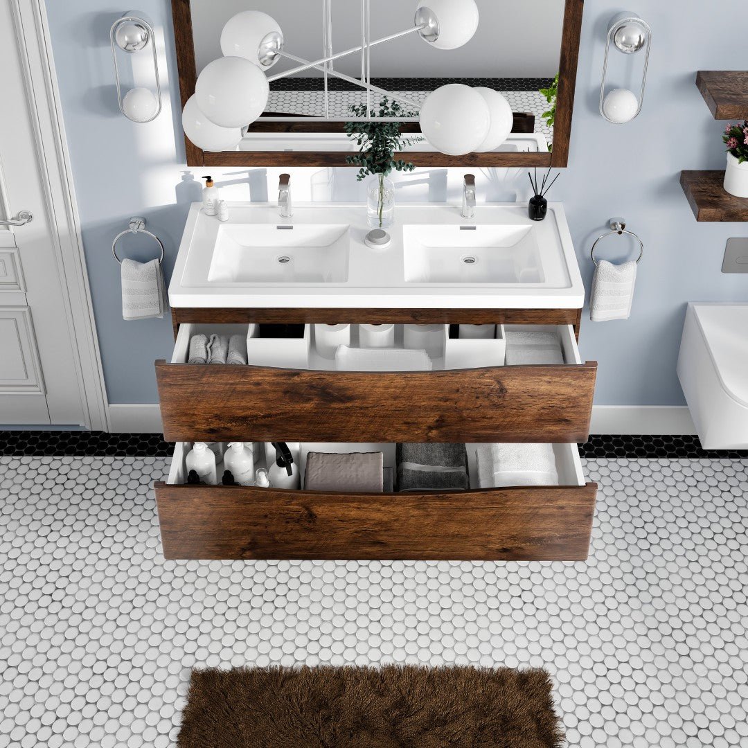 Smile 48 in. Rosewood Double Sink Wall Mount Bath Vanity with Acrylic Top and Integrated Sinks - Bathroom Vanity by Eviva